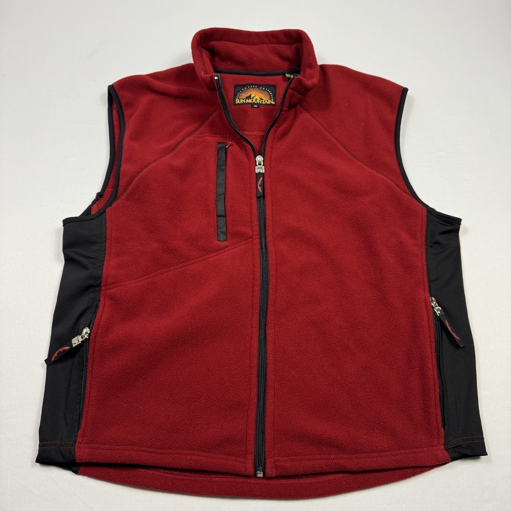 Sun Mountain Fleece‎ Golf Vest Jacket Full Zip Polyester Red Black Men's Medium